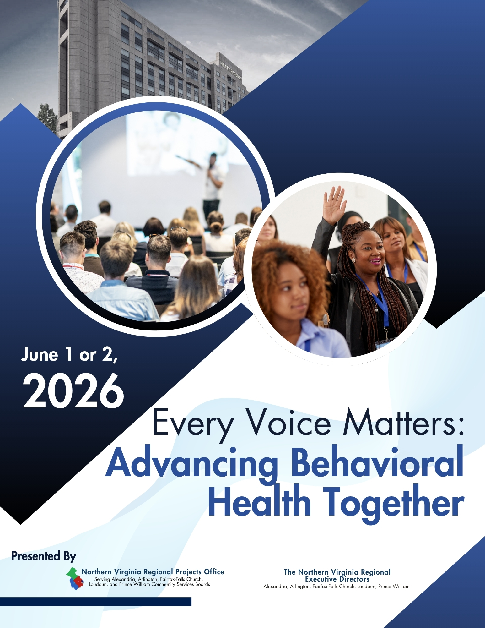 Cover for the NVRPO 2026 training and development conference program book. Text reads: June 1 or 2, 2026; Every Voice Matters: Advancing Behavioral Health Together