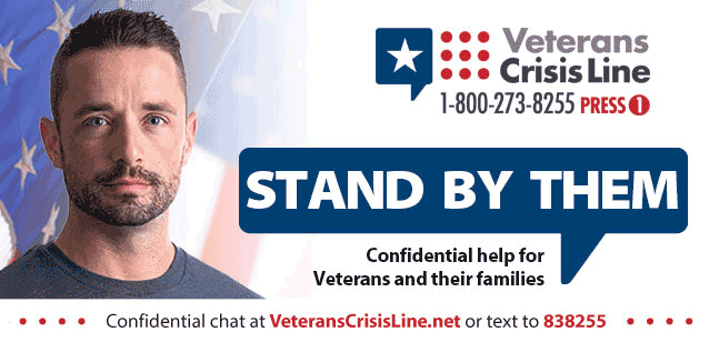 Graphic with phone number for Veterans Crisis Line - 1-800-273-8255, press 1