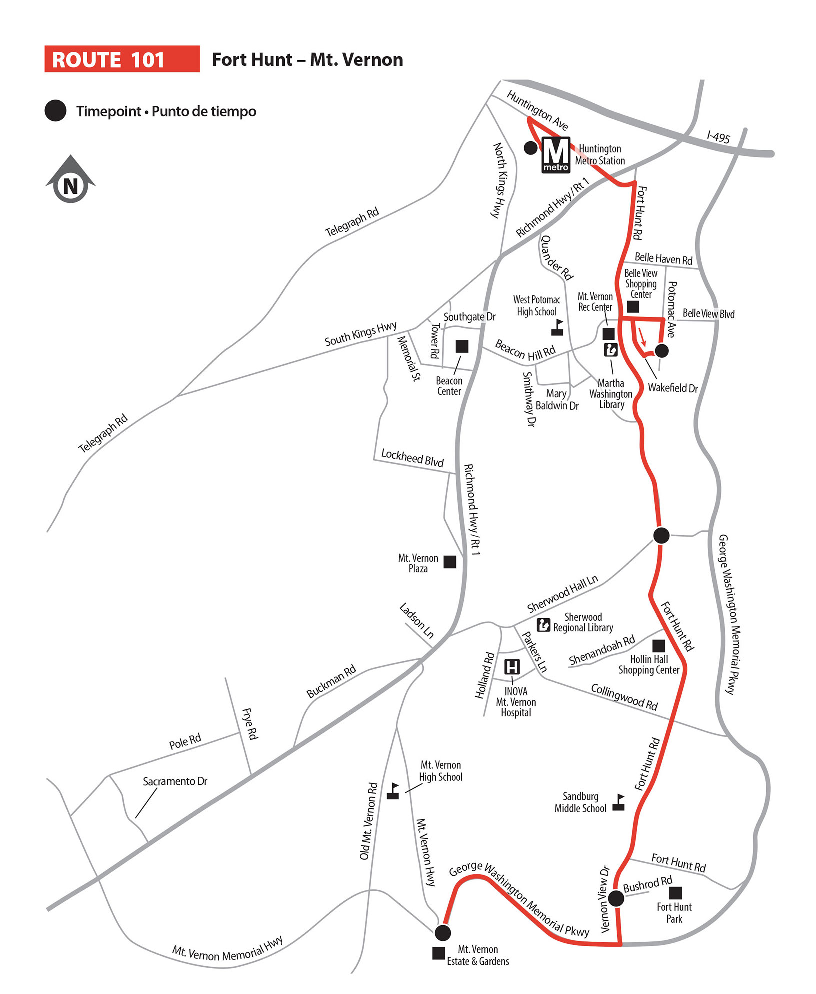 Route 101 bus route map