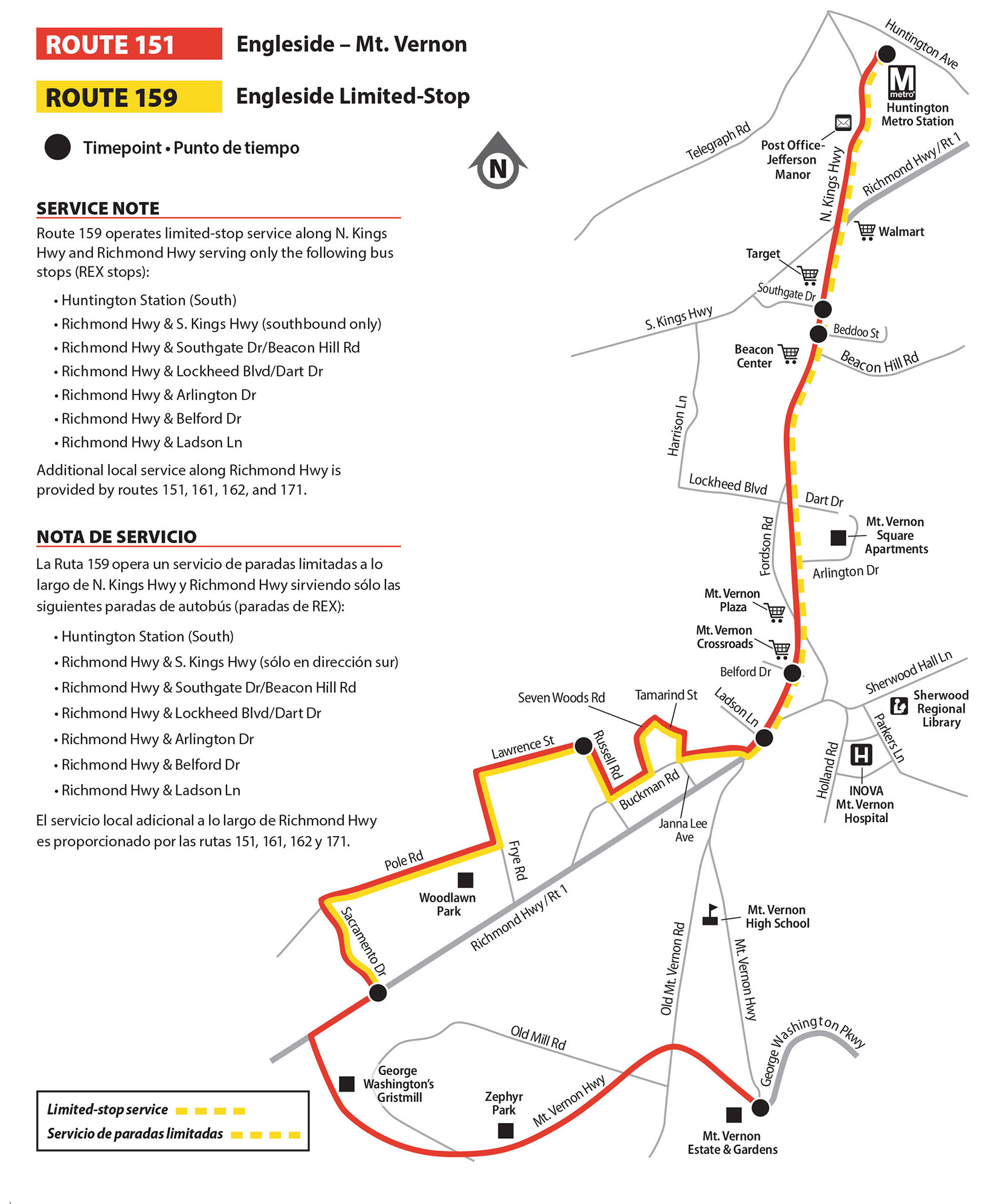 Route 151 bus route map