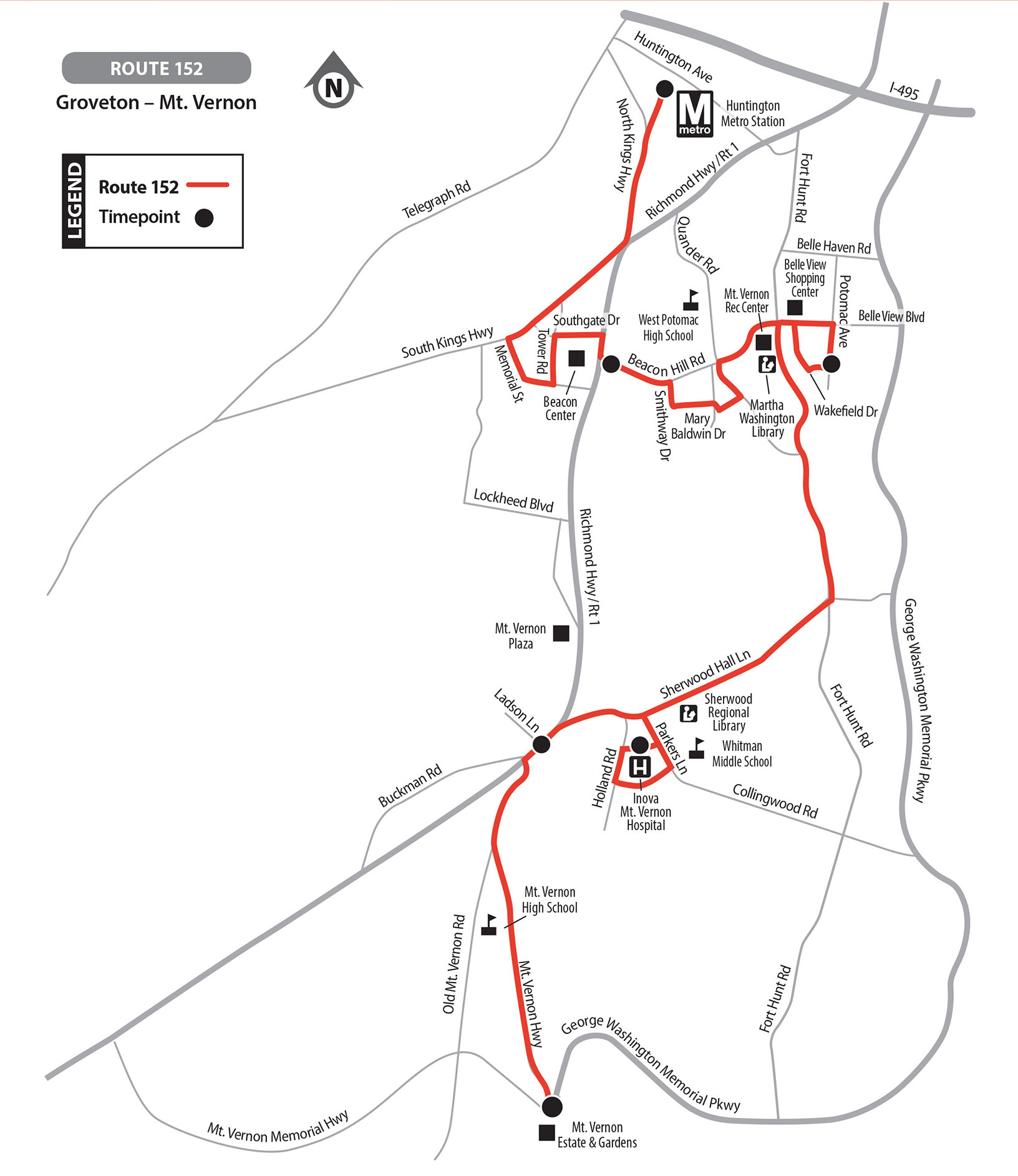 Route 152 bus route map