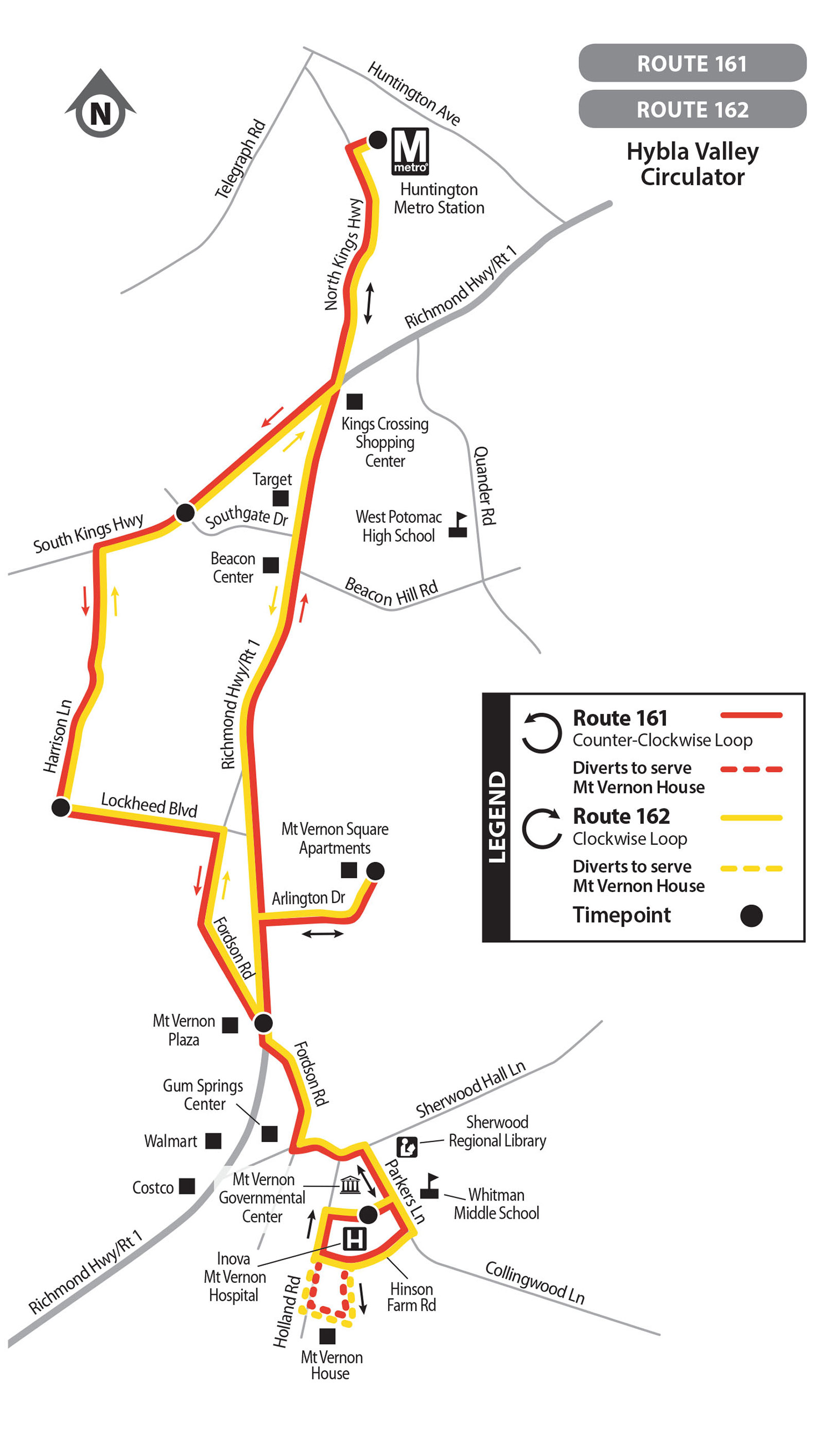 Route 161 bus route map