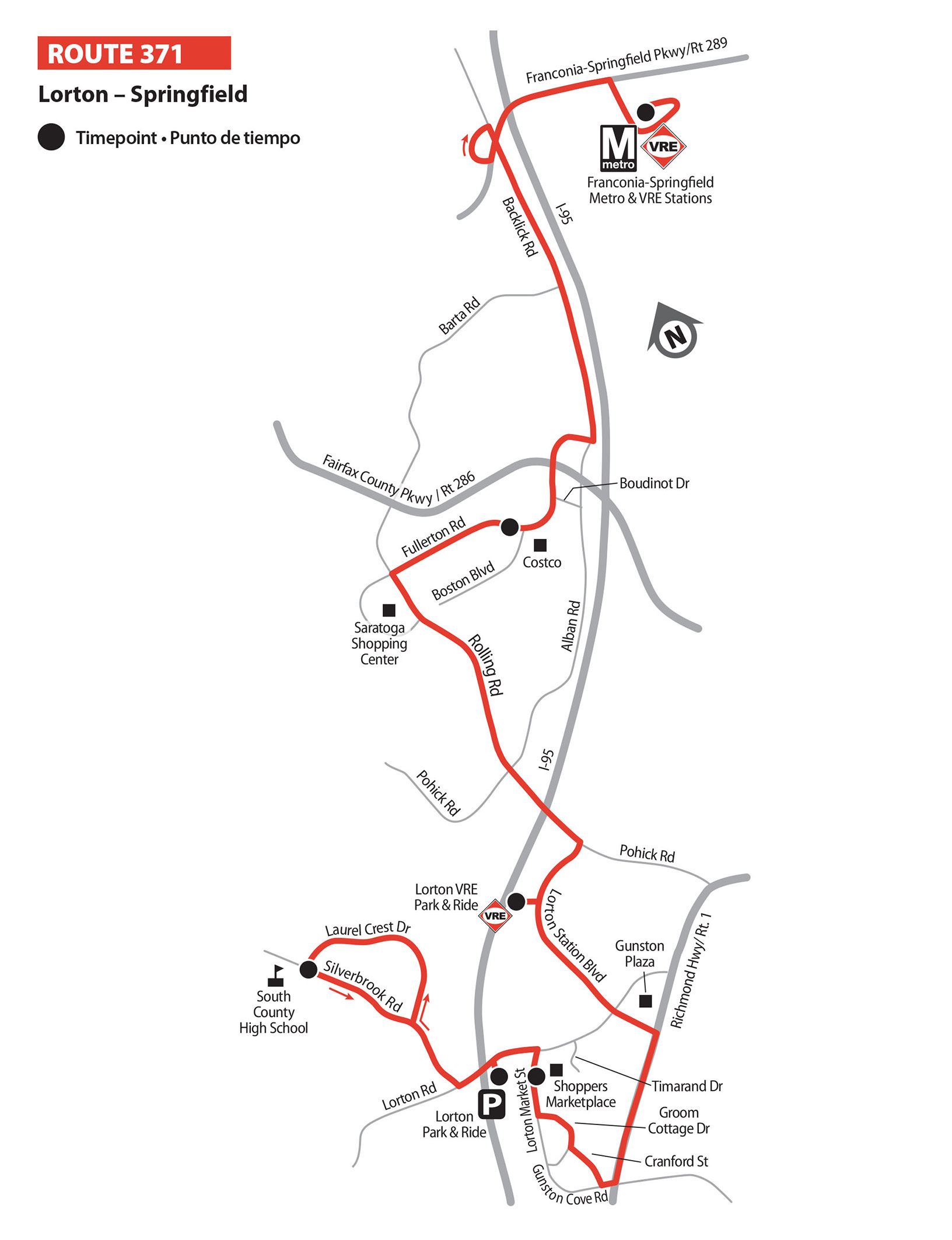 Route 371 bus route map