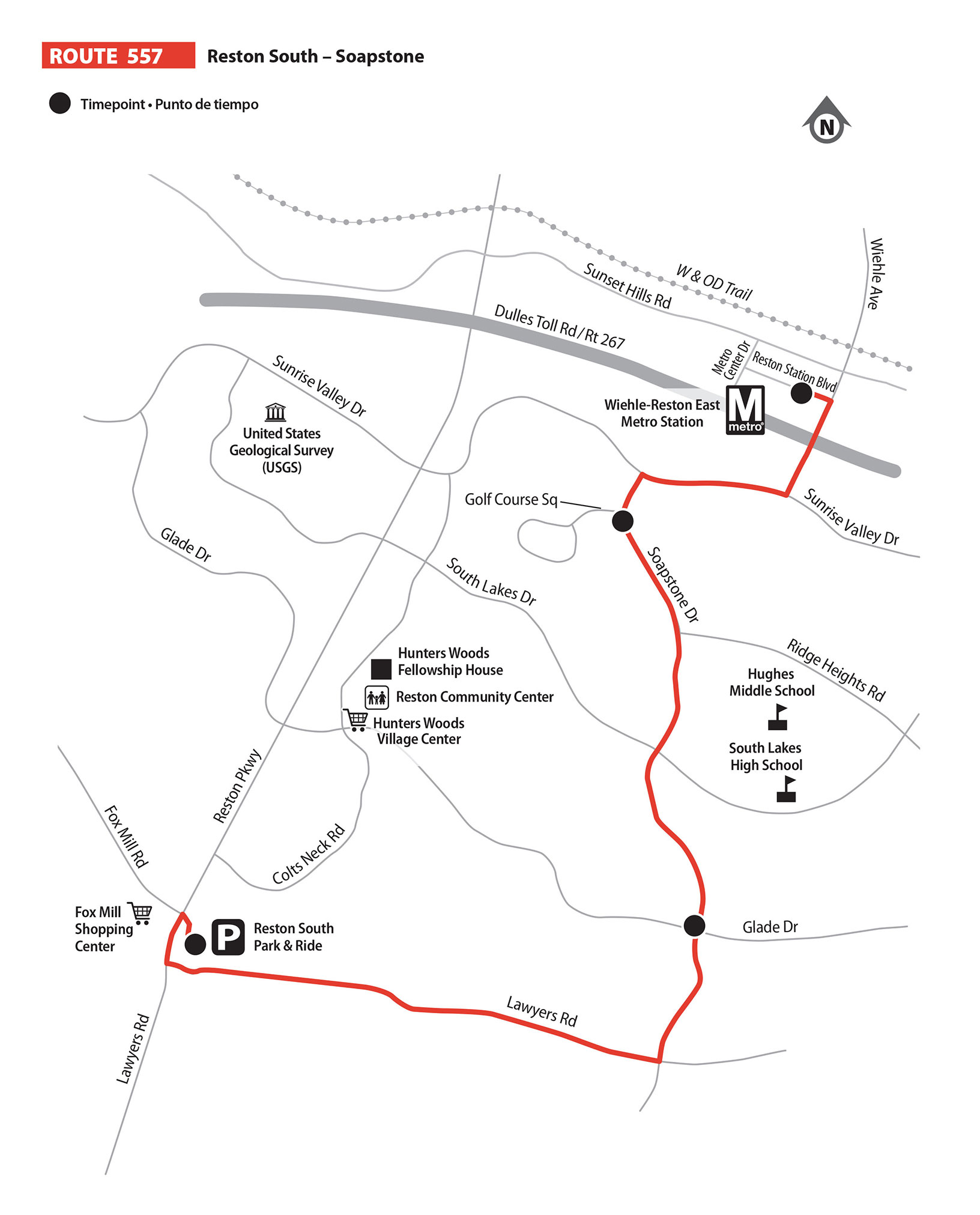Route 557 bus route map