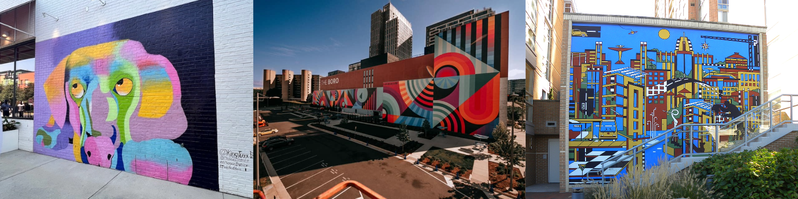 Three colorful murals in Fairfax County