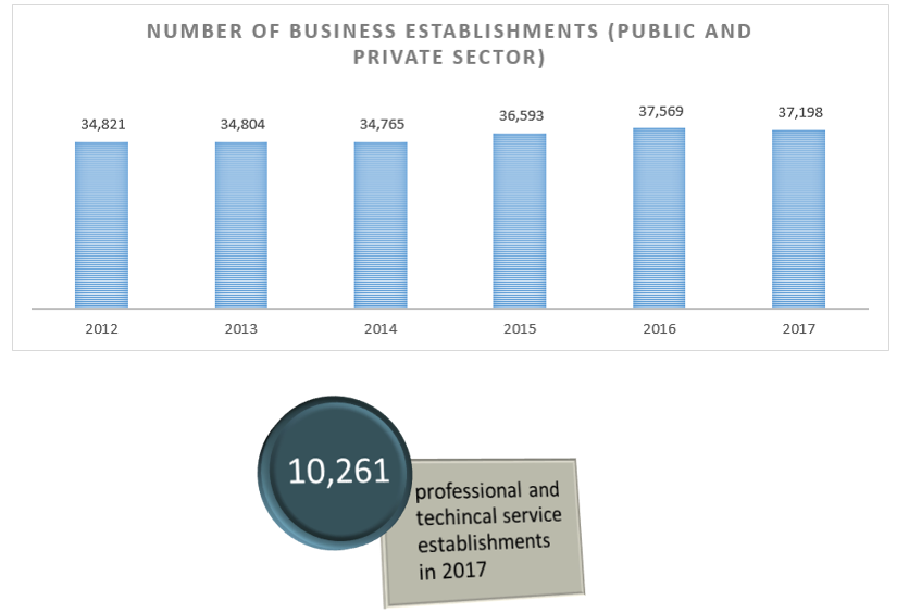 Chart of number of business establishments from 2012 to 2017.