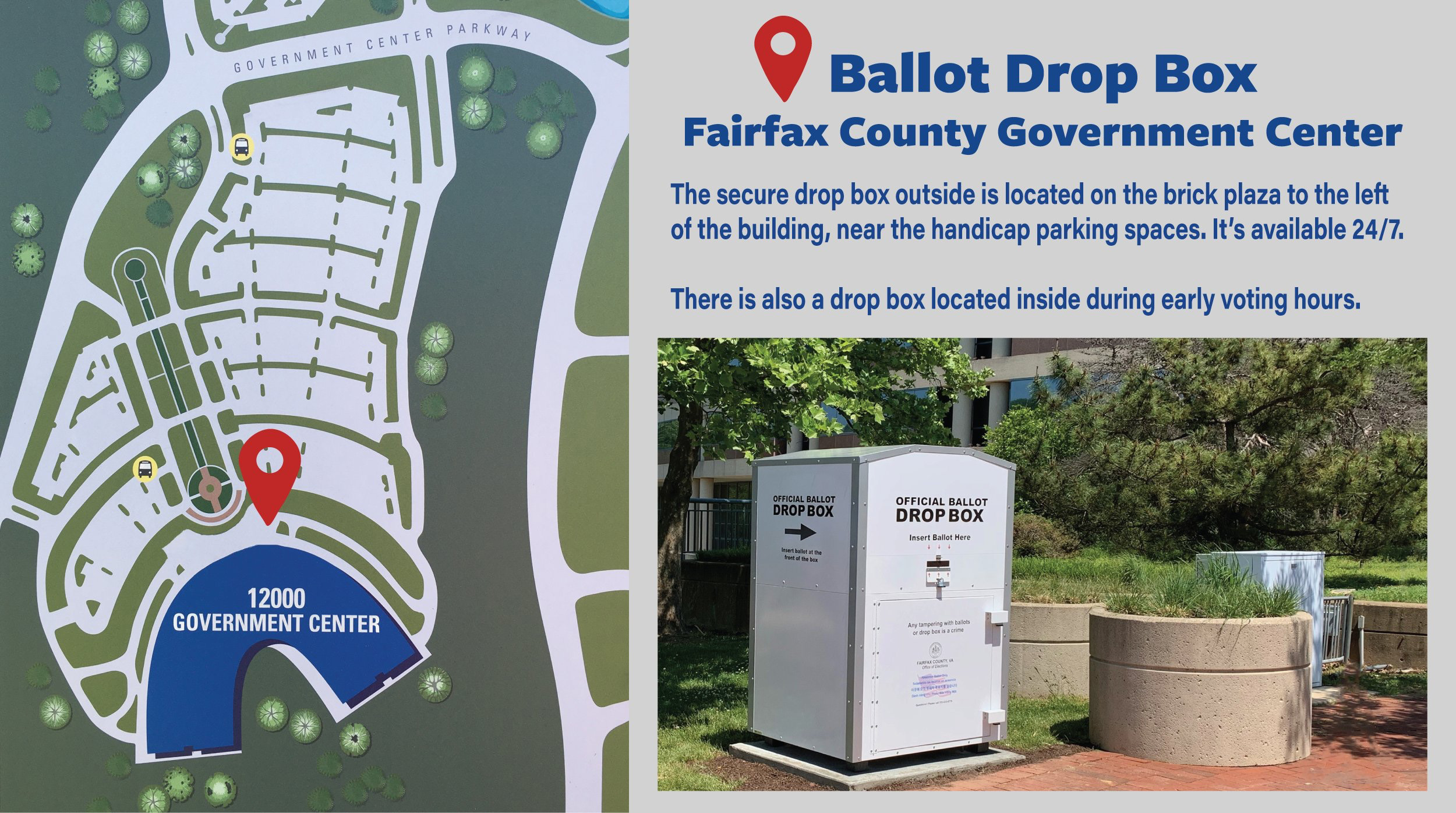 map of drop box location at Fairfax County Government Center