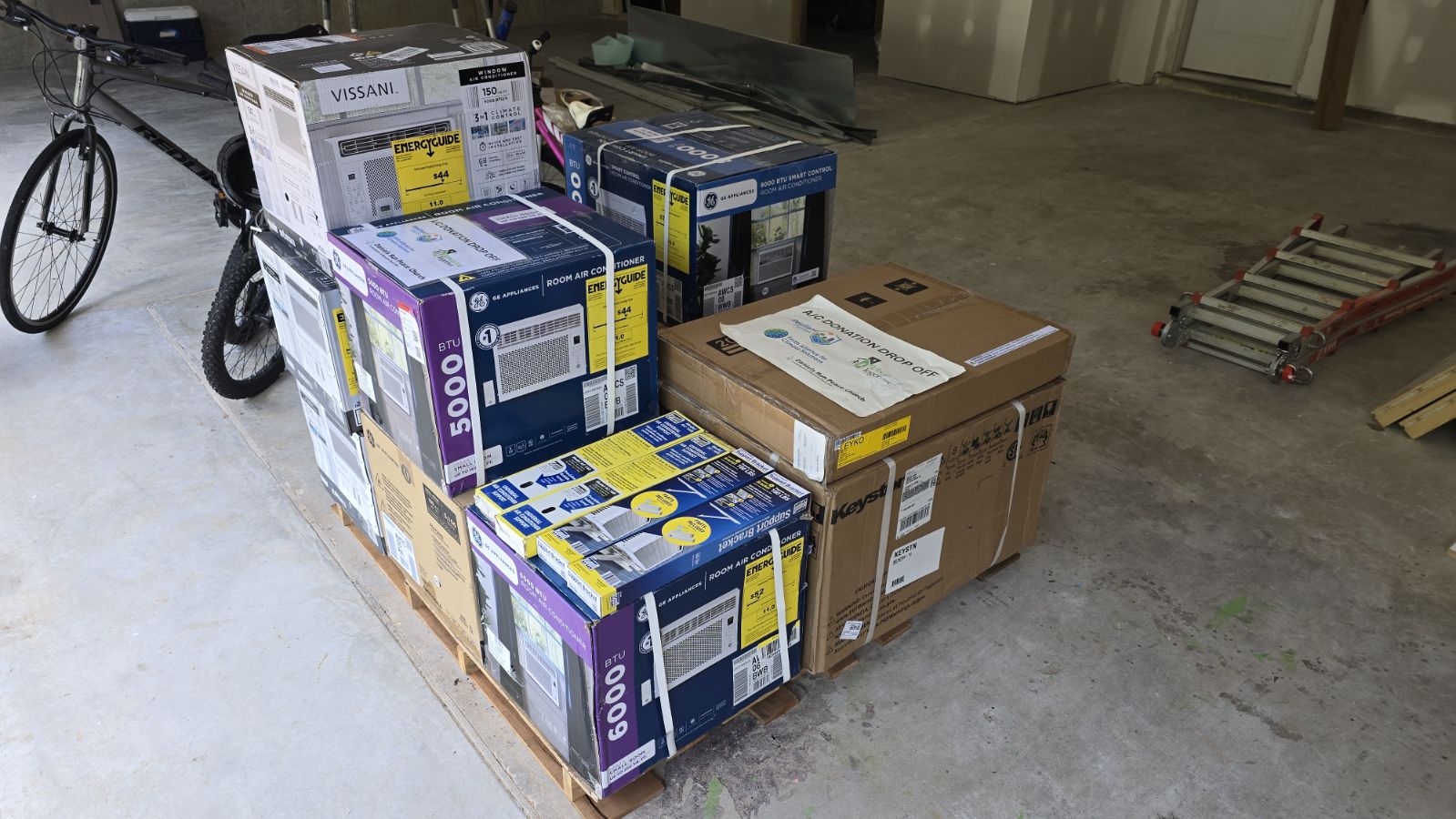 stacked boxes of air conditioning units 