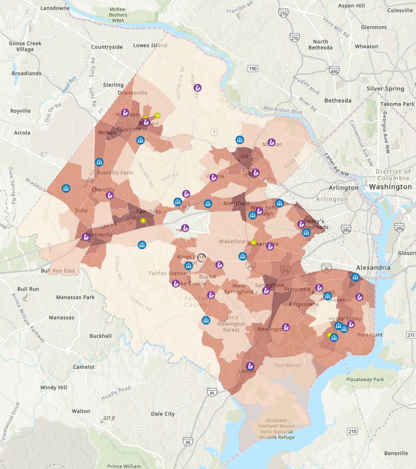 map showing the locations of cooling centers in the county