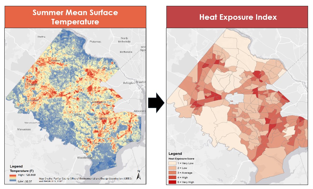 a summer mean surface map and a heat expire index map
