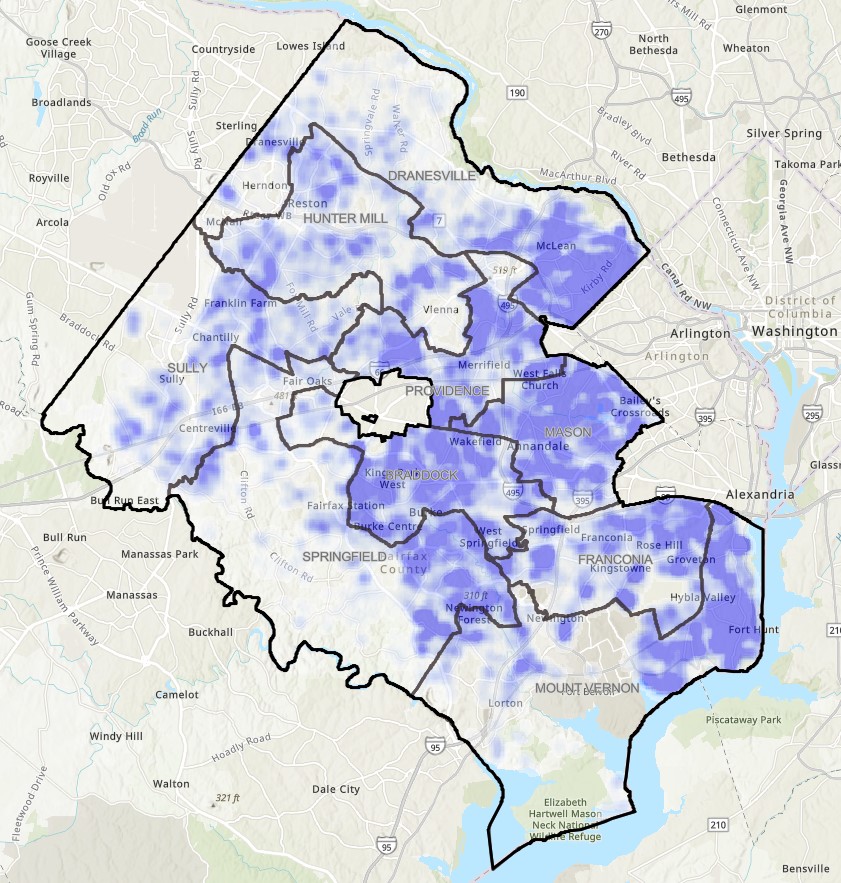 map showing stormwater service requests in fairfax county