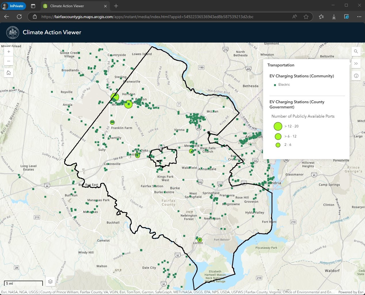 map of  EV charging statons in the county