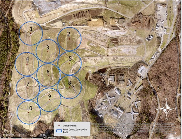 aerial of landfill with 10 bird study points