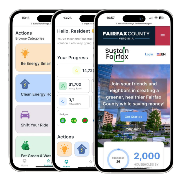 screenshots of a phone depicting the sustain fairfax website