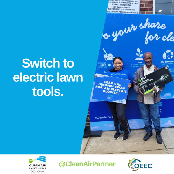 graphic that says "switch to electric  lawn equipment"