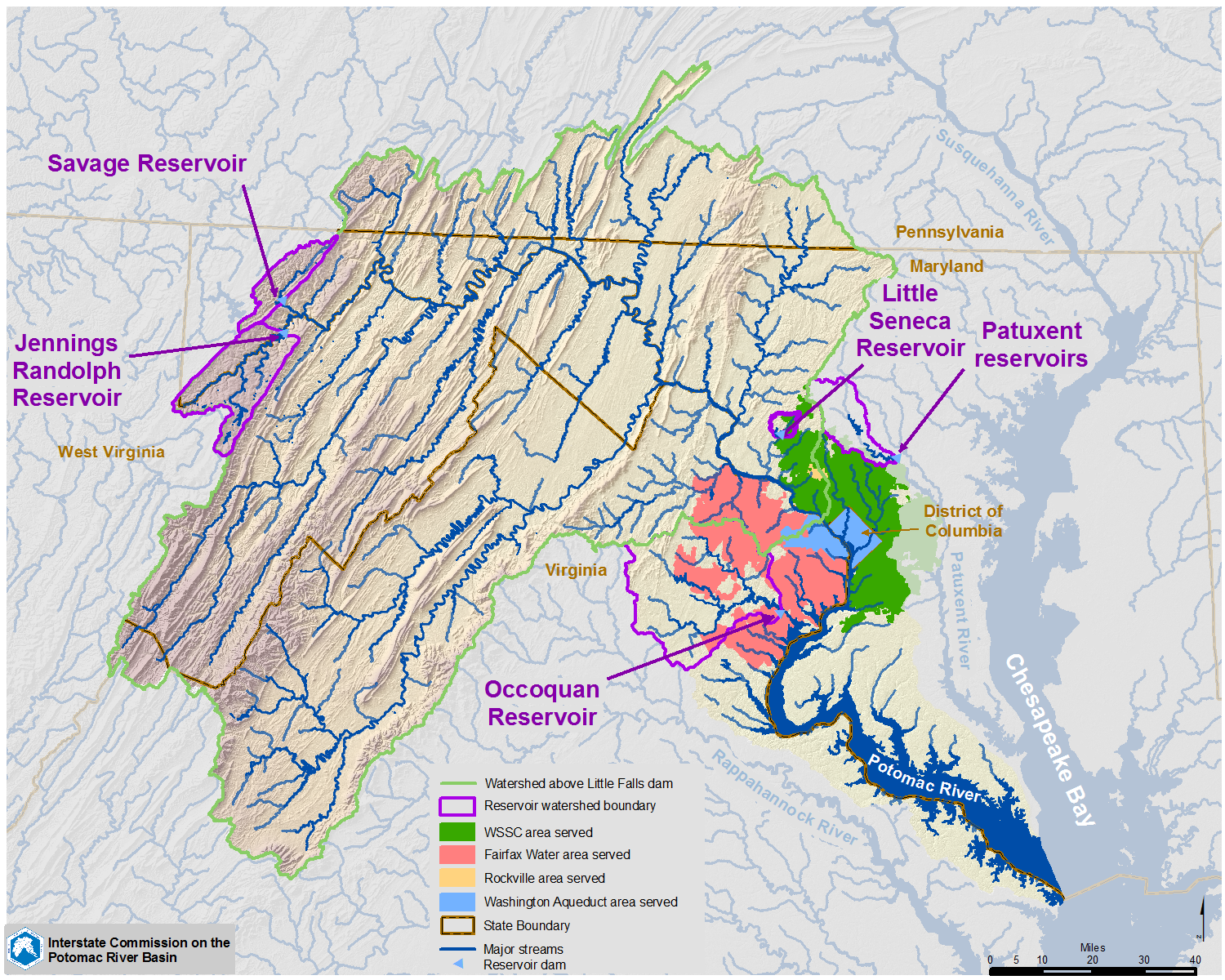 map of drinking water sources and potomac watershed
