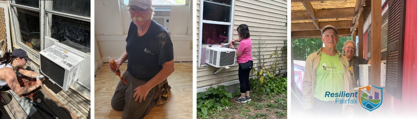 photo collage of volunteers fixing ac units 