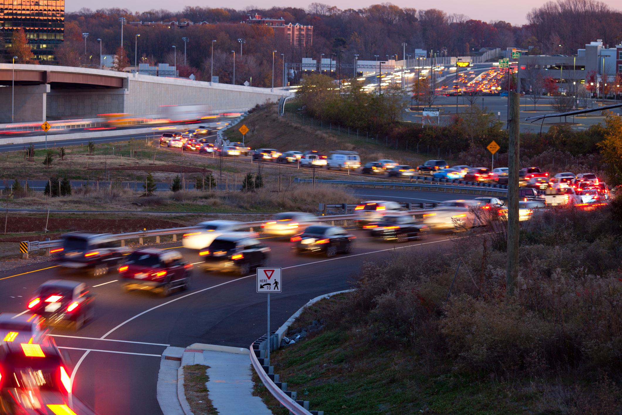 Very slow car traffic during rush hour on the beltway in Tysons Corner, Fairfax County.