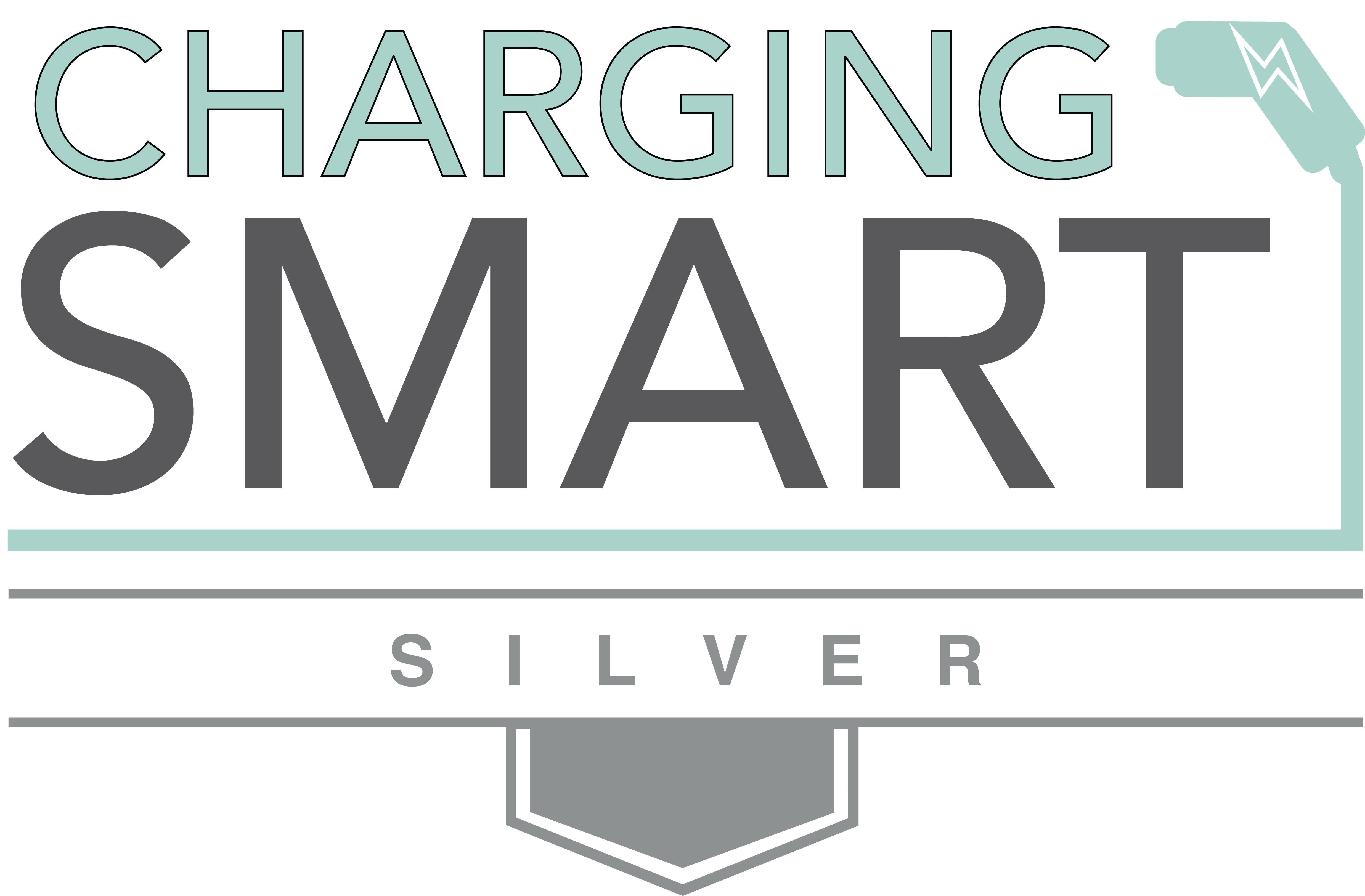 Logo that has an EV plug, and says Charging Smart Silver