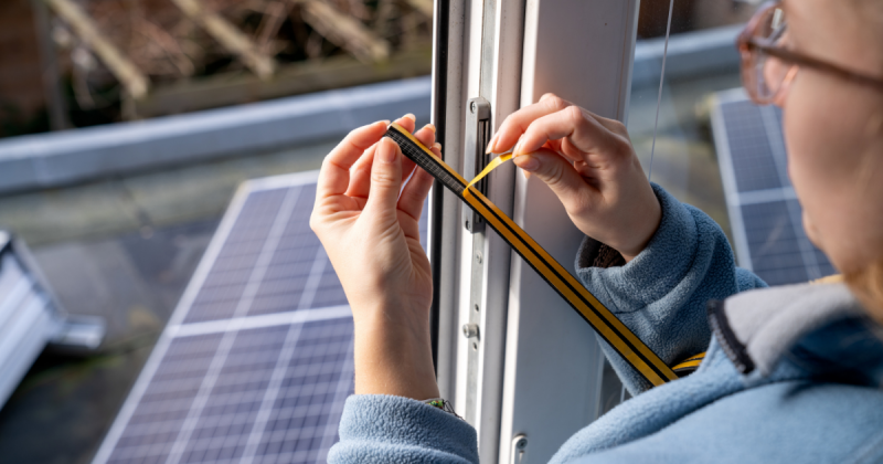 woman installing weatherstripping