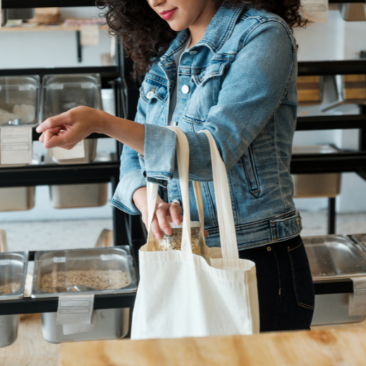 woman using canvas shopping bag 