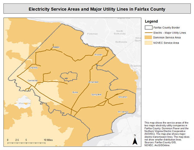 electricity service areas and major utility lines in fairfax county