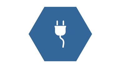 An icon of a power plug on a blue background