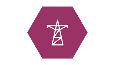 An icon of a power tower on a light purple background