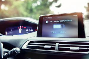 Image of the interior of an electric vehicle which is charging