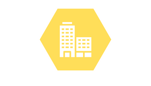 White buildings icon on yellow and white background