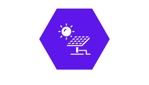 Solar panel icon on blue and white background