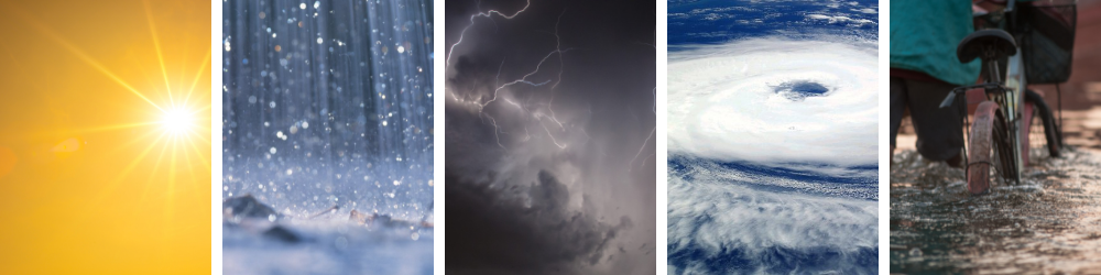 Five images of various weather conditions