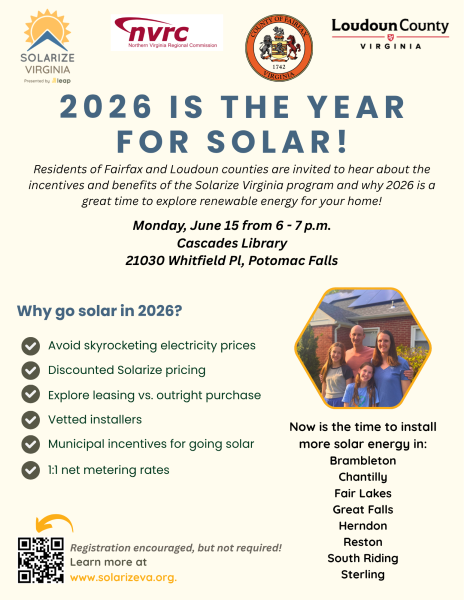 Promotion flyer showing family in front of a house with solar panels