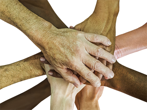 hands stacked in support of each other