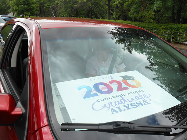 vehicle with sign 2020 graduate Alyssa