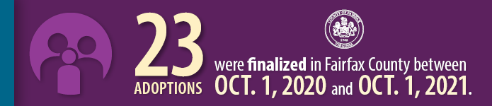 Story in Statistics - Finalized adoptions between Oct. 1, 2020 and Oct. 1, 2021, 23 adoptions were finalized in Fairfax County. graphic