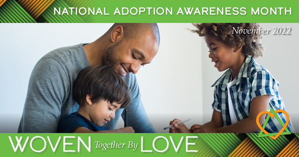 Woven Together By Love Adoption Graphic Man and Two Children