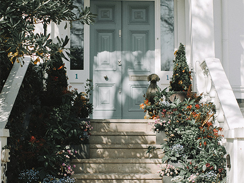 gray front door of house