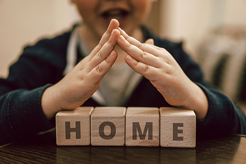 blocks on table that spell home