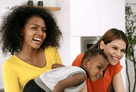 women and child laughing