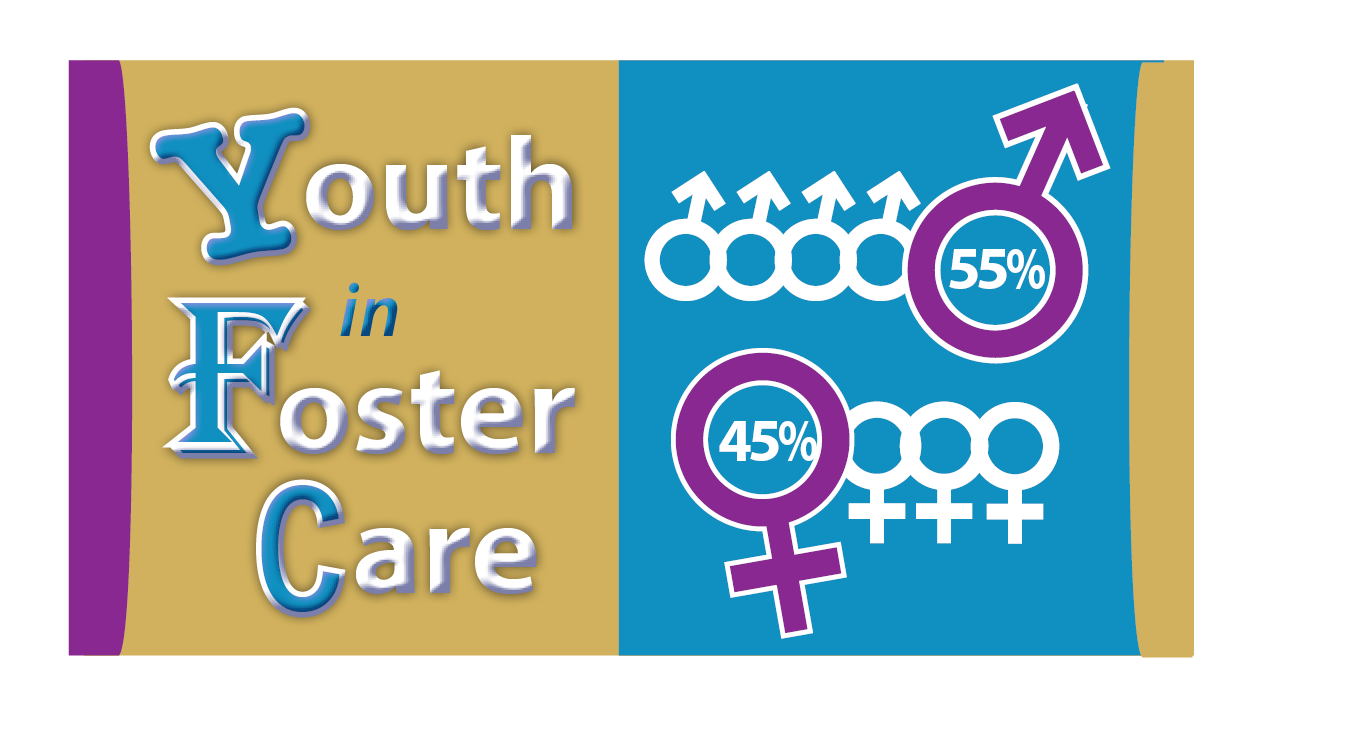 Story in Stats graphic of ratio of girls 55% to boys 45% in foster care