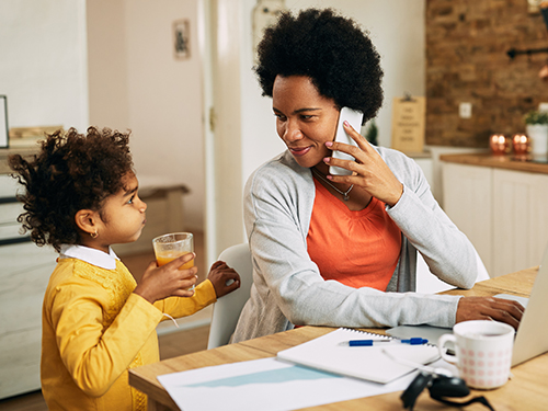 busy mom with daughter 