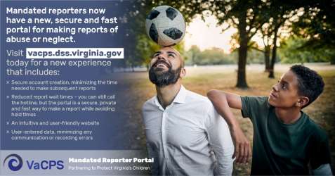 mandated reporter portal graphic - adult and teen playing soccer