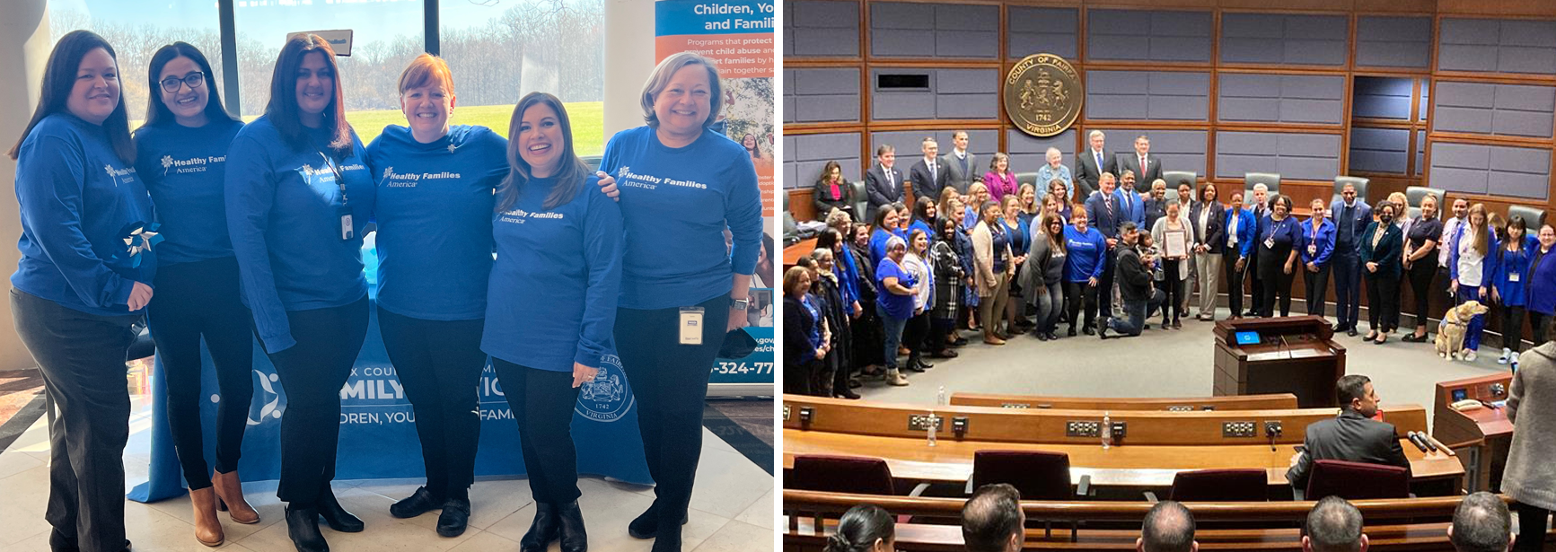 Collage: five woman wearing blue shirts; 2023 Proclamation Ceremony
