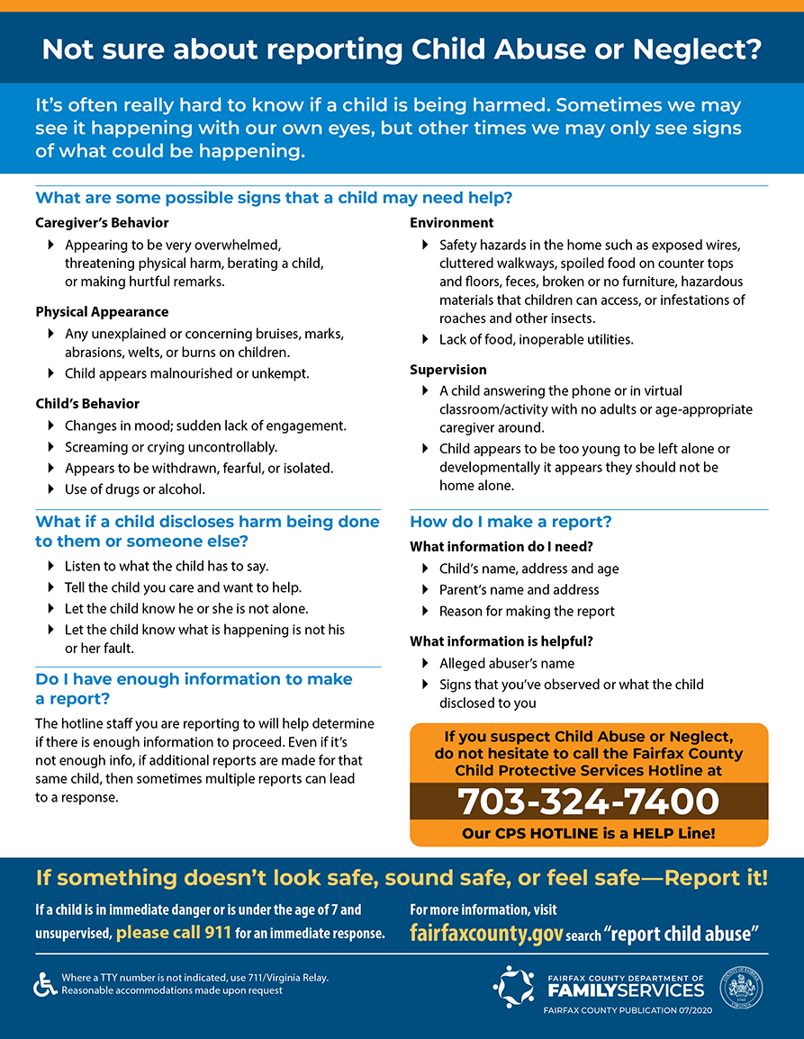 Possible Signs of Child Abuse or Neglect flyer graphic