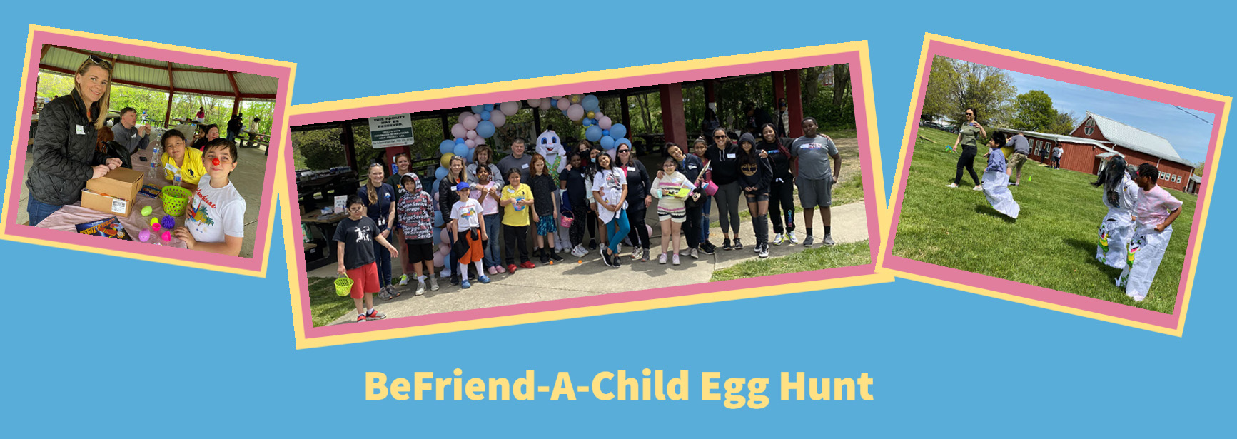 BeFriend-A-Child Egg Hunt activity collage of group photos