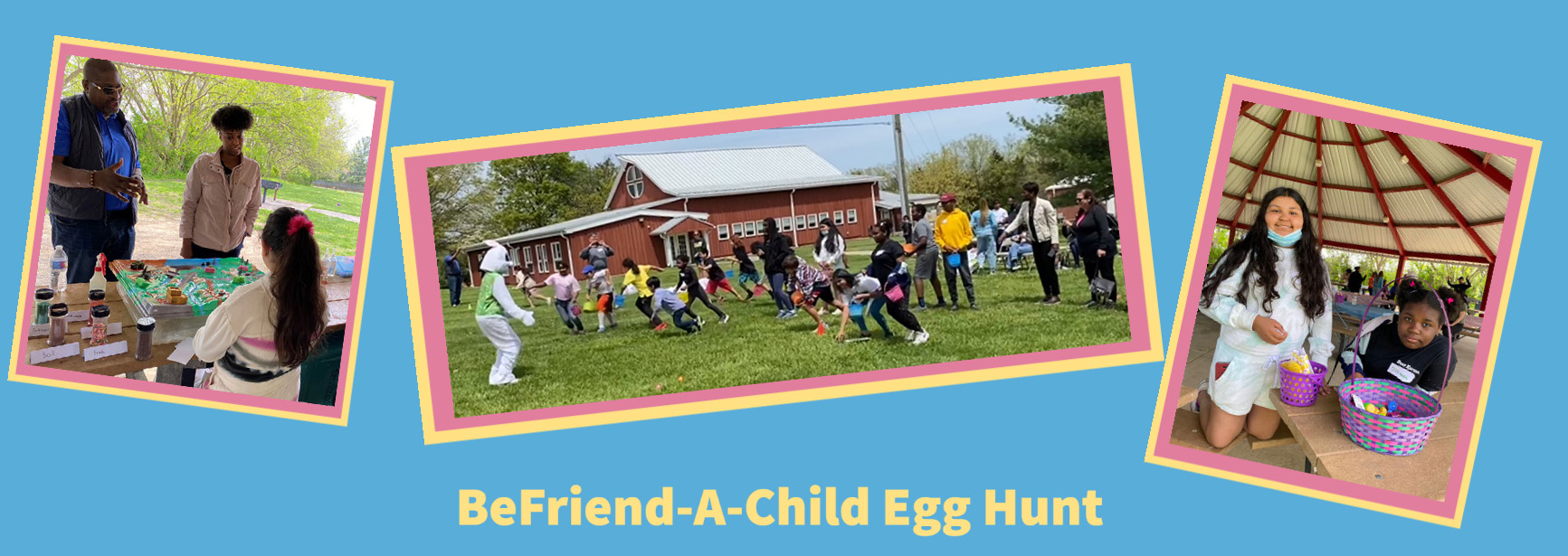 BeFriend-A-Child Egg Hunt activity collage of group photos