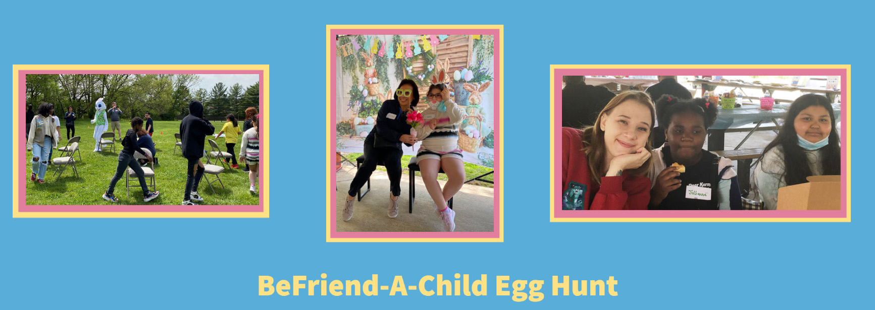 BeFriend-A-Child Egg Hunt activity collage of group photos