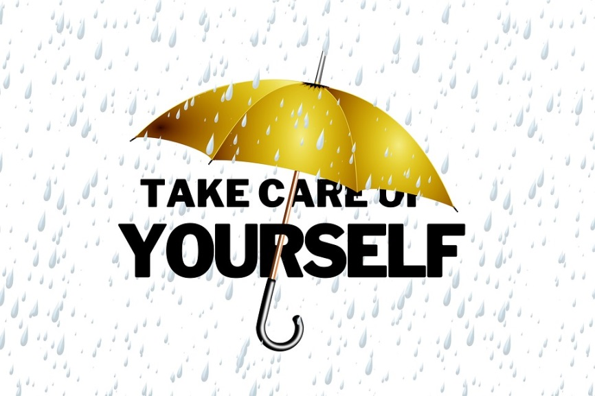 umbrella with rain with text take care of yourself
