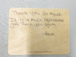handwritten thank you message